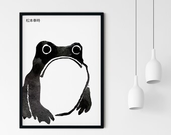 Pôster do Sapo Rabugento de Hoji, Impressão de Matsumoto Hoji, Xilogravura do Sapo Desinteressado, Meika Gafu, Decoração para Casa, Arte de Parede, Ideia de Presente Divertida