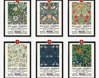 William Morris Print, Exhibition Poster Set, William Morris Art Prints, Art Nouveau Floral Wall Art Set, Vintage Home Decor, Wallpaper Set