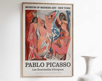 Pablo Picasso Le Cubisme Cubist Exhibition Poster - Les Demoiselles - Modern Art Print for Stylish Home Décor - Cubist Wall Art