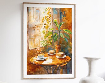 Charming Retro Coffee Poster - Vintage Kitchen Decor - Italian Travel Inspired Wall Art - Home Decoration - Warm Watercolor Print | no.3
