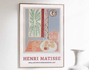 Stampa di Henri Matisse, manifesto di una mostra, natura morta con melograni, dipinto impressionista, arte murale di Matisse, arredamento moderno per la casa