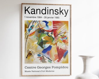 Kandinsky Print, Exhibition Poster, Mid Century Modern Art, Painting with Green Center, BAUHAUS, Abstract Home Decor Printed Wall Art