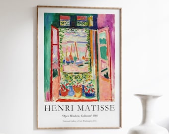 Matisse-utställningsaffisch med öppet fönster, Henri Matisse-tryck med öppet fönster, målning med impressionistiskt landskap, fauvism, väggkonst, heminredning