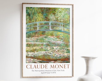 Claude Monet Print, Exhibition Poster, Bridge over a Pond of Water Lilies Impressionist Painting, Monet Wall Art, Home Decor