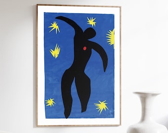 Matisse Icarus Print, Henri Matisse Jazz Art Poster, Matisse Cut Out Wall Art without Text, Blue and Yellow, Modern Home Decor