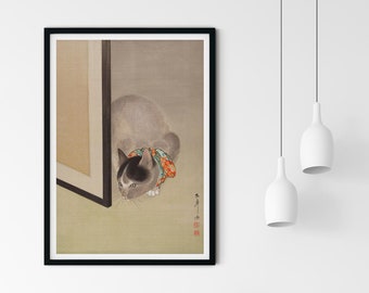 Japanese Cat Painting, Cat Illustration, Perfect Wall Art Gift for Cat Lovers, Vintage Woodblock Painting