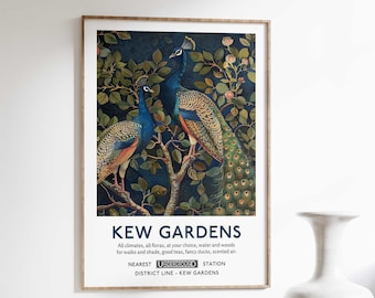 William Morris Peacock Print - Kew Gardens and London Inspired Poster - Peafowl Wall Art Poster for Vintage Décor