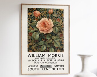 Vintage William Morris Rose Exhibition Poster - Art Nouveau Floral Illustration - Victoria and Albert Museum - Arts and Crafts Décor