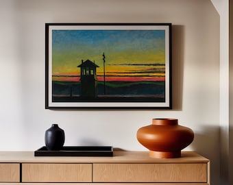 Edward Hopper Railroad Sunset Art Print - Vintage Train Landscape Wall Decor, Nostalgic Americana Poster, Sunset Painting Wall Art