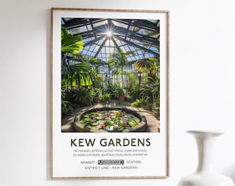 Botanical Garden Art Print - Kew Gardens London Poster - Green Scenery, Floral Design - Wall Decor for Home or Office - Art Nouveau Inspired
