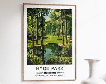 London's Hyde Park Travel Poster - Impressionist Green Scenery in Henri Rousseau Style - Wall Art Décor - Iconic Park Print | v1