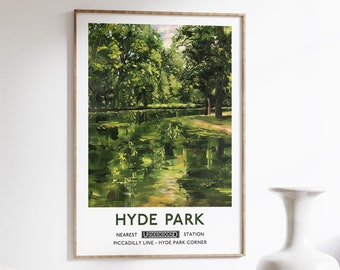London's Hyde Park Travel Poster - Impressionist Green Landscape, Claude Monet Inspired - Wall Art Decor - Iconic Park Print | v3