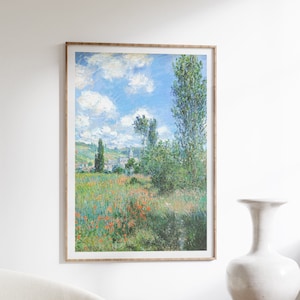 Monet Art Print, Claude Monet View of Vétheuil Impressionist Landscape Painting, Summer French Landscape, Wall Art, Bright Home Decor