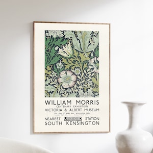 Impresión de William Morris, póster de exposición, póster Art Nouveau vintage del Victoria & Albert Museum, patrón de flores verdes, decoración del hogar, arte de pared