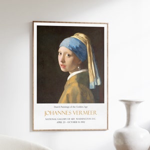Girl With a Pearl Earring Print, Exhibition Poster, Johannes Vermeer Painting, Classical Female Portrait Painting, Wall Art, Home Decor