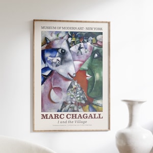 Chagall Exhibition Poster, Marc Chagall Abstract Painting, I and The Village, Modern Art, Vintage French Wall Art, Home Decor
