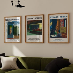 Edward Hopper Set of 3 Posters, Gallery Wall Art Prints, American Modern Art, Exhibition Posters, Home & Office Decor