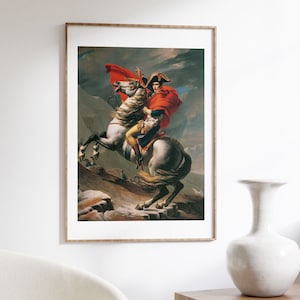 Napoleon Painting, Wall Art, Napoleon Crossing the Alps by Jacques-Louis David Portrait Painting, Historical Image