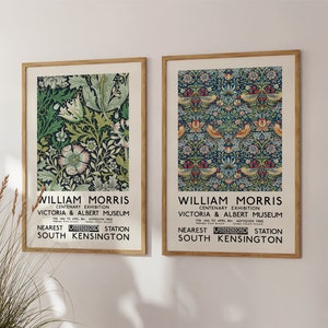 William Morris Print Set of 2 Art Posters, Strawberry Thief Exhibition Poster, Floral Art Prints Pattern, Art Nouveau Wall Art Home Decor