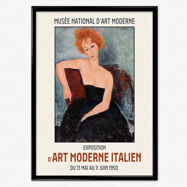 Modigliani Exhibition Poster, Amedeo Modigliani Art Print, Vintage Exhibition Poster, Redheaded Girl in Evening Dress, Modigliani Painting