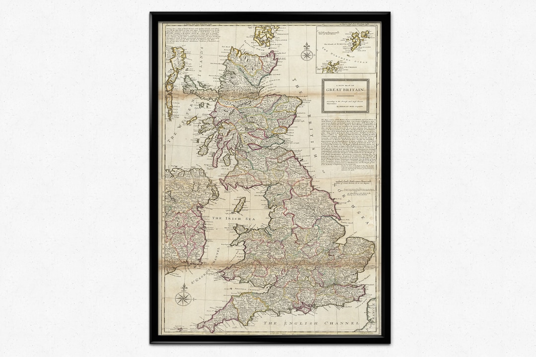 19世紀 イギリスとウェールズの古地図　ガラス額縁　木製フレーム付き il_1080xN.3663348946_2dpp.jpg