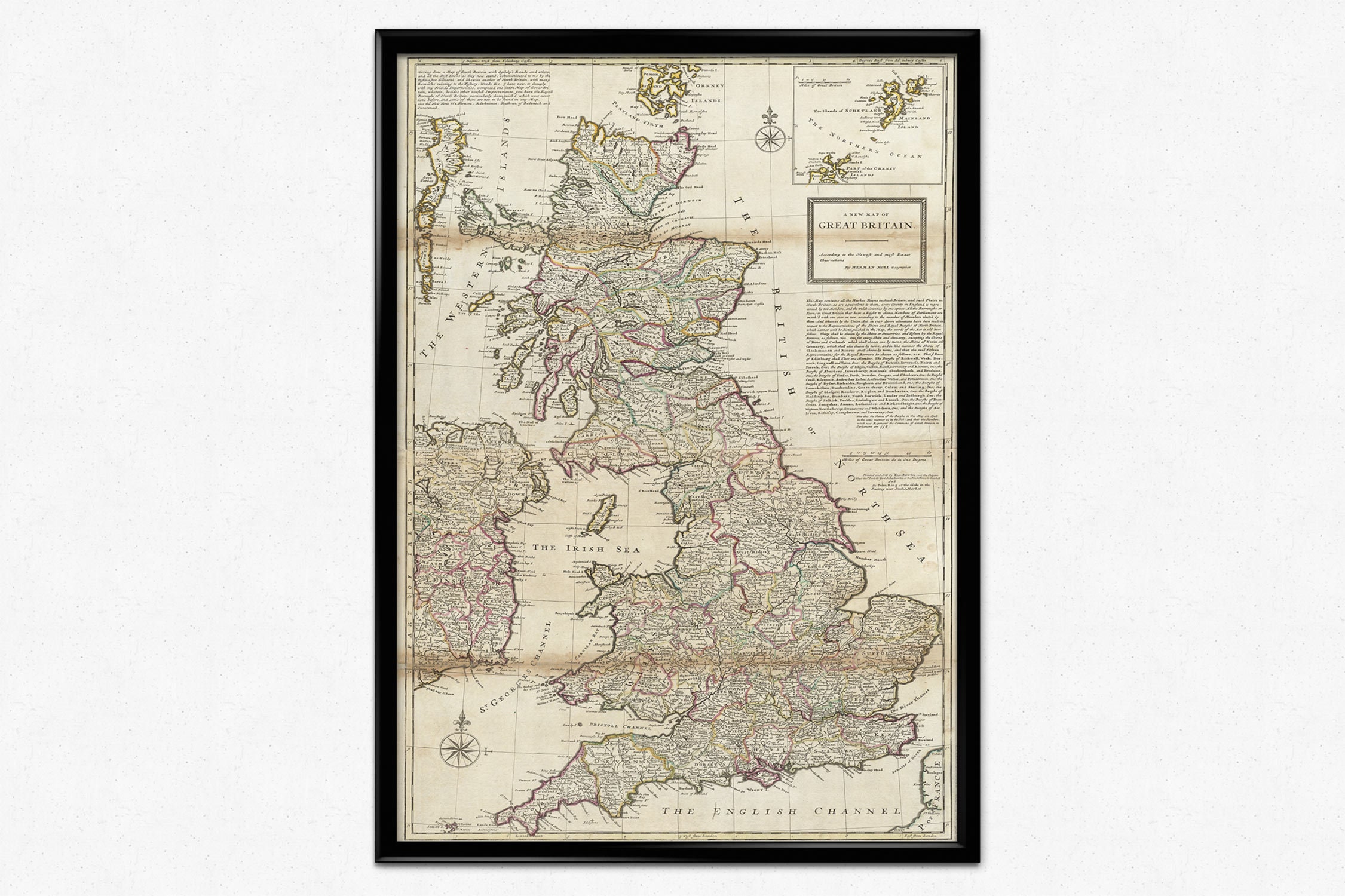 Map of Great Britain, High Resolution Reproduction of a Vintage Map from 1720, England, Scotland, Wales, Geography, Home Decor, Wall Art