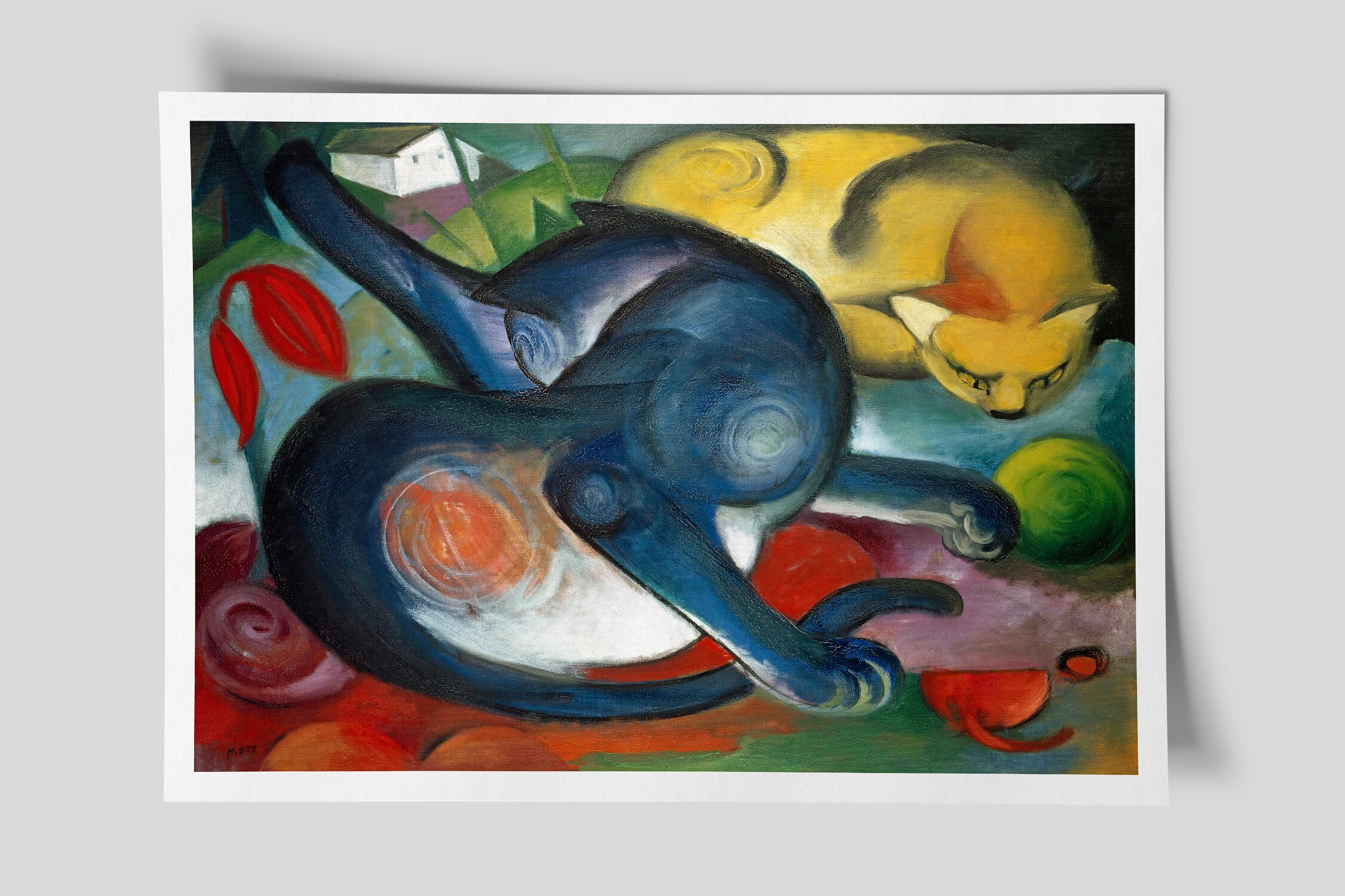 肉筆　フランスで著名な挿絵画家　ラモットの、乗馬のグアッシュ画です。緻密な絵です フランス絵画 『猫を抱くマドモワゼル』 - 薔薇と天使のアンティーク