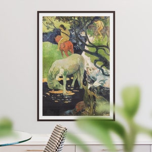 Gauguin White Horse Print Impressionist Painting, Paul Gauguin Printed Wall Poster, Mid Century Modern Printed Wall Art Home Office Decor