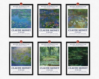 Set of Claude Monet Water Lilies Exhibition Posters - Impressionist Painting Series for Classic Home Wall Decor