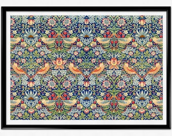 Cartel del ladrón de fresas de William Morris, impresión de William Morris, Art Nouveau, impresión de William Morris, adorno de pájaros, decoración del hogar, arte de la pared