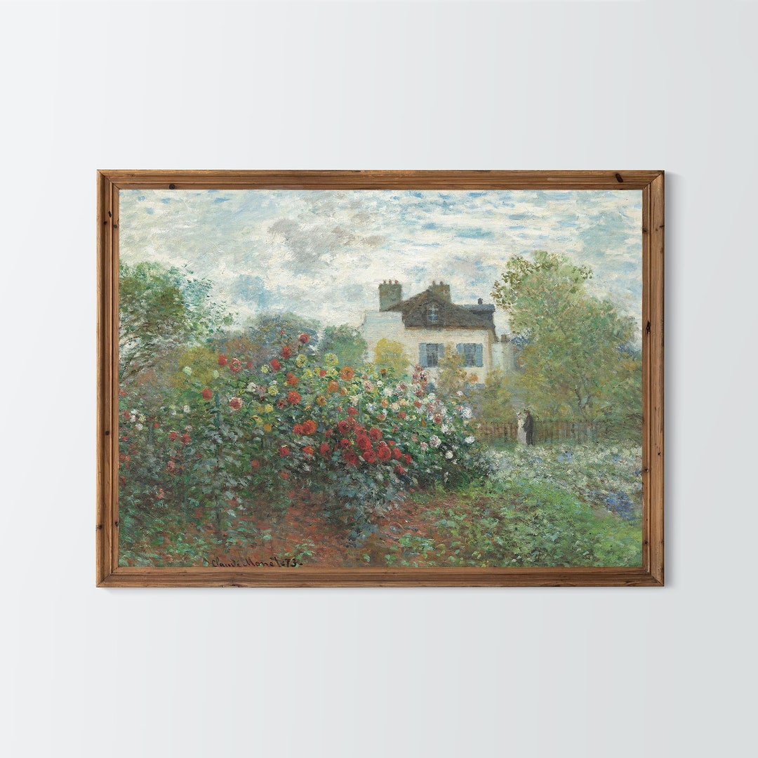 Garden at Sainte-adresse by Claude Monet Black Frame Oil Canvas Canvas Print 24 in. x 19 in. - Plastic