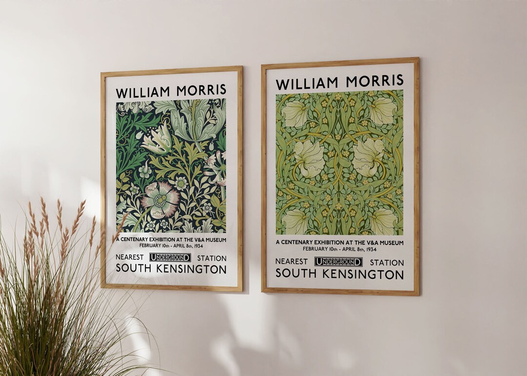 William Morris Print Set of 2 Exhibition Posters, Green Floral Art ...