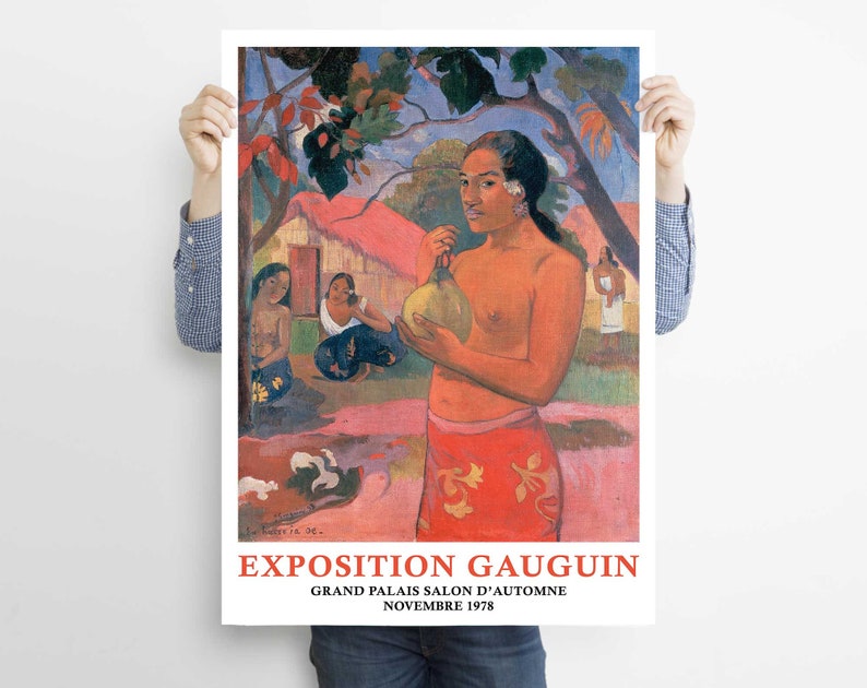 Paul Gauguin Print, Woman Holding a Fruit Painting, Tropical Landscape, Tahitian Woman, Colourful Wall Art, Home Decor