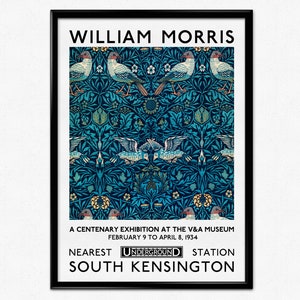 Cartaz da Exposição William Morris, Impressão de Arte, Padrão de Pássaros, Art Nouveau, Artes e Ofícios, Metrô de Londres, Decoração para Casa, Arte de Parede