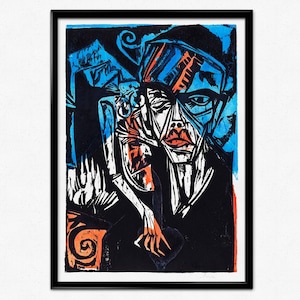 Ernst Ludwig Kirchner Poster, The Agonies of Love, Expressionism, Woodcut, Portrait Painting, Museum Print, Peter Schlemihl&#39;s Wondrous Story