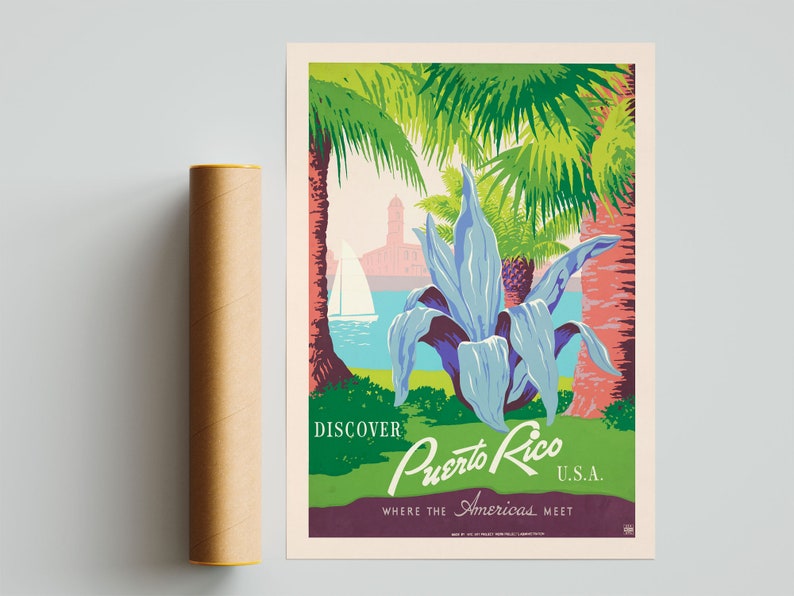 Puerto Rico Print United States HIGHT QUALITY PRINT Puerto Rico Vintage Travel Poster Home Decor Vintage Travel Advertisement Poster