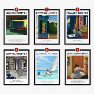Edward Hopper Print Set, Exhibition Posters, Nighthawks, Cape Cod Morning, New York Pavements, American Modern Wall Art, Home Decor