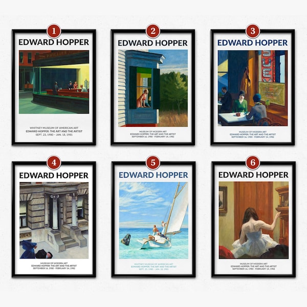 Ensemble d'impressions Edward Hopper, affiches d'exposition, engoulevents d'Amérique, matin à Cape Cod, trottoirs de New York, art mural américain moderne, décoration d'intérieur