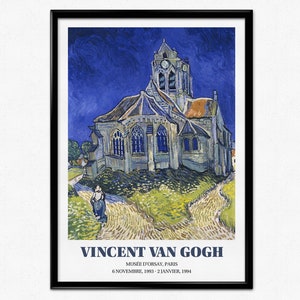 Van Gogh Exhibition Poster, The Church at Auvers, Vincent Van Gogh Art Print, Impressionism, Landscape France, Home Decor, Wall Art