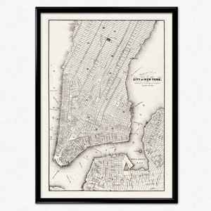 Mapa de Nova York, Mapa Vintage da Cidade de Nova York, ca. 1850, Mapa Antigo, Manhattan, Brooklyn, Pôster de Nova York, Decoração para Casa, Arte de Parede