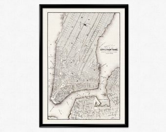 New York Map, Vintage Map of the City of New York, ca. 1850, Old Map, Manhattan, Brooklyn, New York Poster, Home Decor, Wall Art