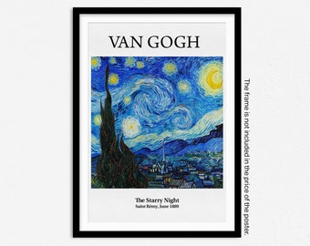 Van Gogh Starry Night Print, Exhibition Poster, Saint Rémy Abstract Landscape, Home Decor, Wall Art, Famous Painting