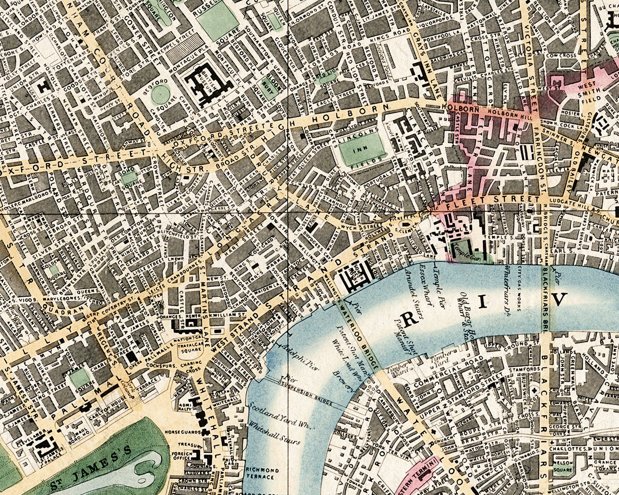 Vintage Map of London, Whitbread's New Plan of London 1853, London ...