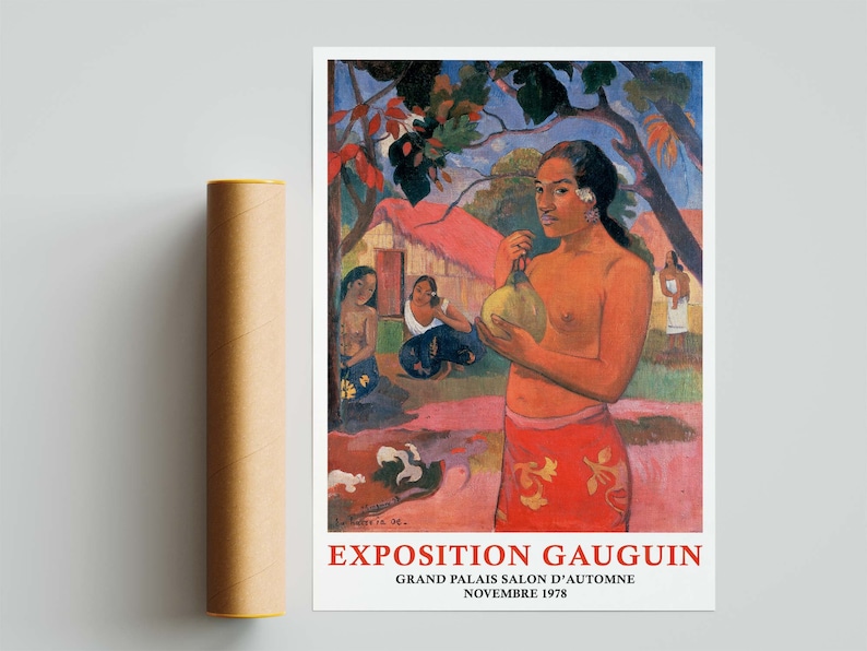Paul Gauguin Print, Woman Holding a Fruit Painting, Tropical Landscape, Tahitian Woman, Colourful Wall Art, Home Decor