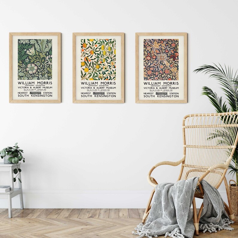 William Morris Print Set of 3 Exhibition Posters, Art Nouveau Green ...