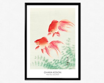 Goldfish Poster Ohara Koson Vintage Japanese Goldfish Woodblock Print, Animal Poster, Oriental Home Decor Wall Art