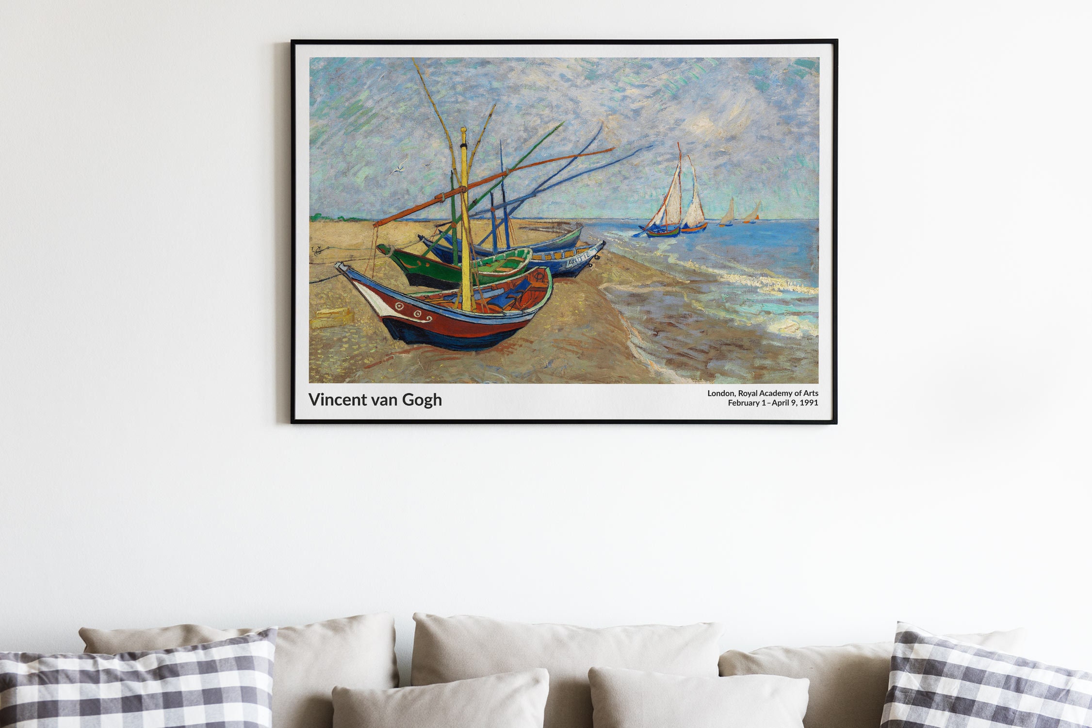 ゴッホ展ポスター、サントマリーの浜辺の漁船、ゴッホの版画、印象派