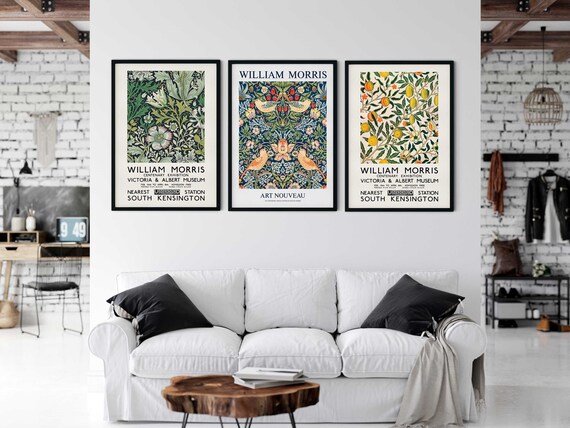 William Morris Print Set, Set of 3 Art Nouveau Prints, Exhibition