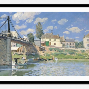 Landscape Painting by Alfred Sisley, Vintage Exhibition Poster, Bridge and River Impressionist Painting, Wall Art, Home Decor