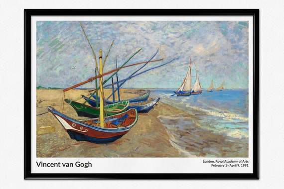 ゴッホ展ポスター、サントマリーの浜辺の漁船、ゴッホの版画、印象派